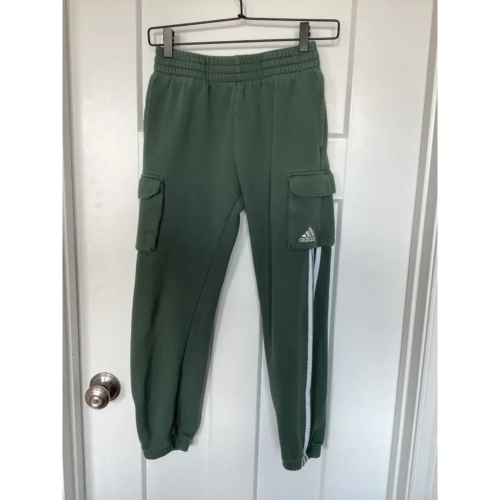 Adidas Boys 3-Stripes Regular Fit‎ Cargo Joggers Pants Green Size Medium 10/12